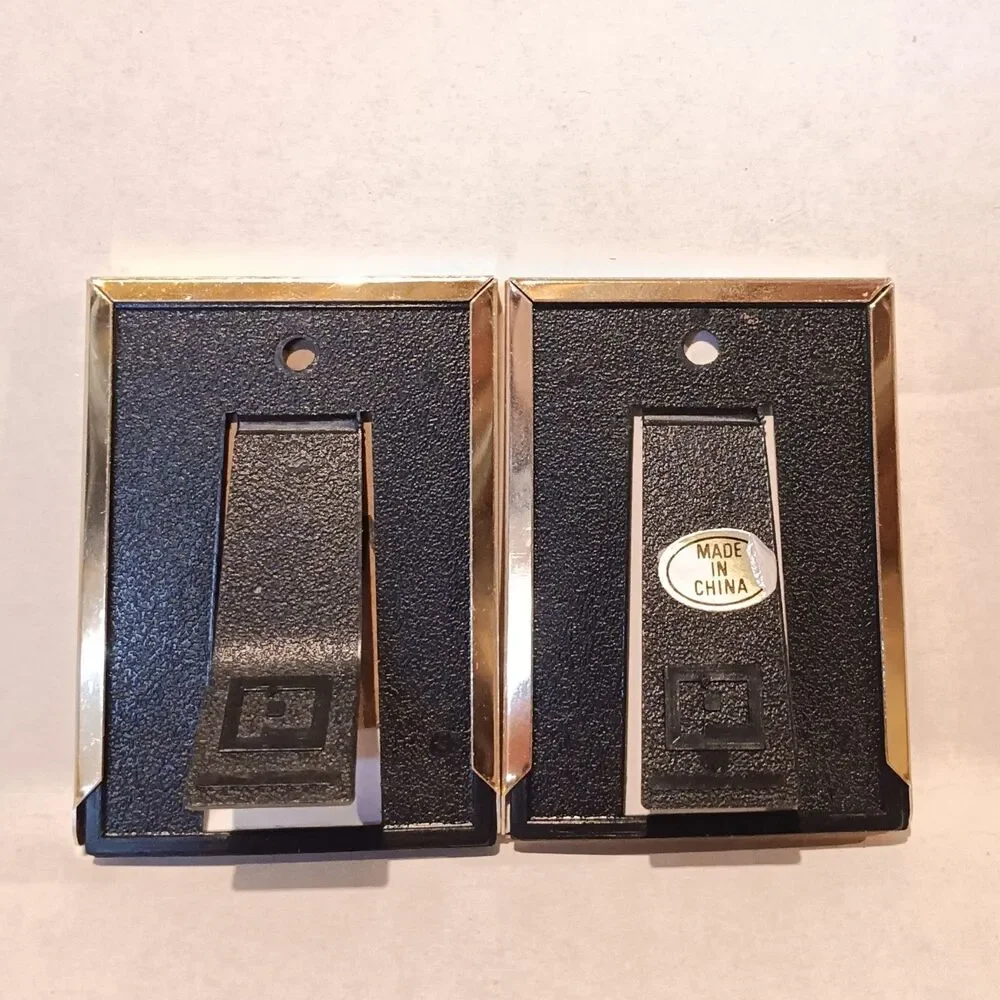 Vintage Pata Mini Rectangle Metal Picture Frames-Lot Of 2-Gold Black Stripe-